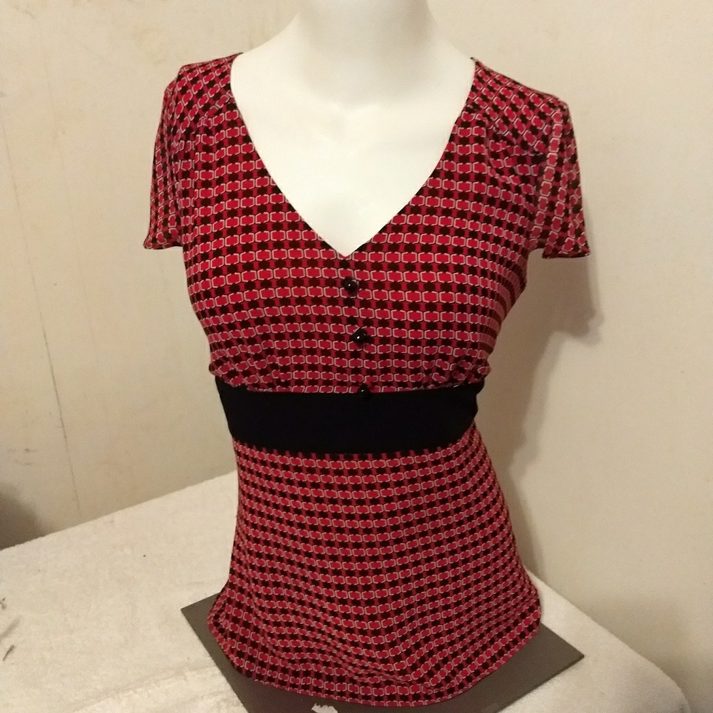 Red and black Loft Size 4 blouse